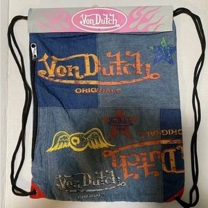 COPY - Von Dutch Drawstring Bag And Side Zipper 18"x13"  New